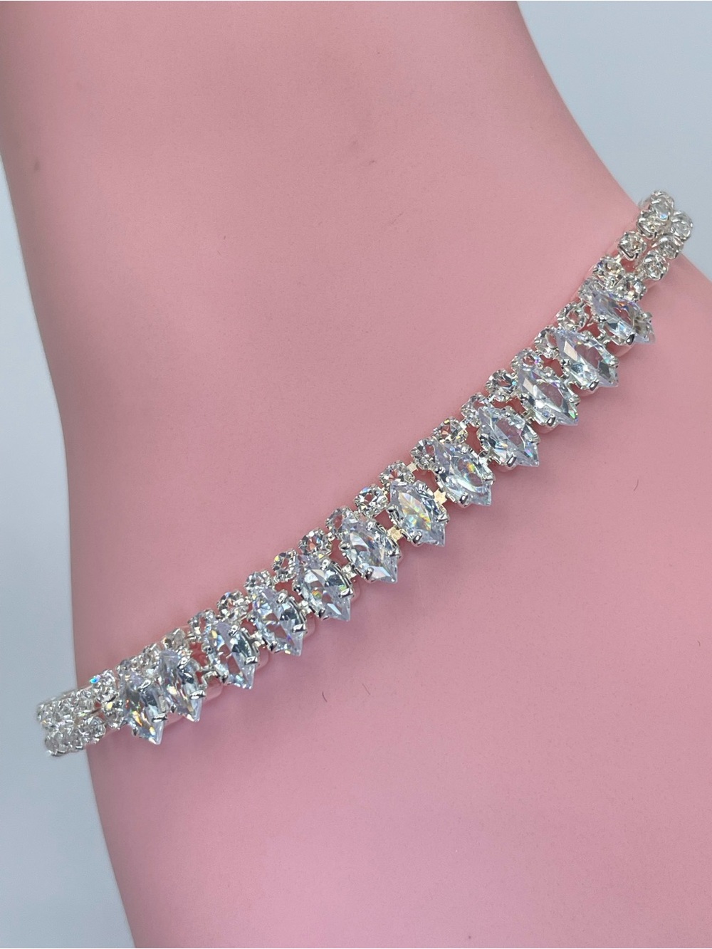 Swarovski Crystal Elements White Crystal Marquise Tennis Bracelet Bridal